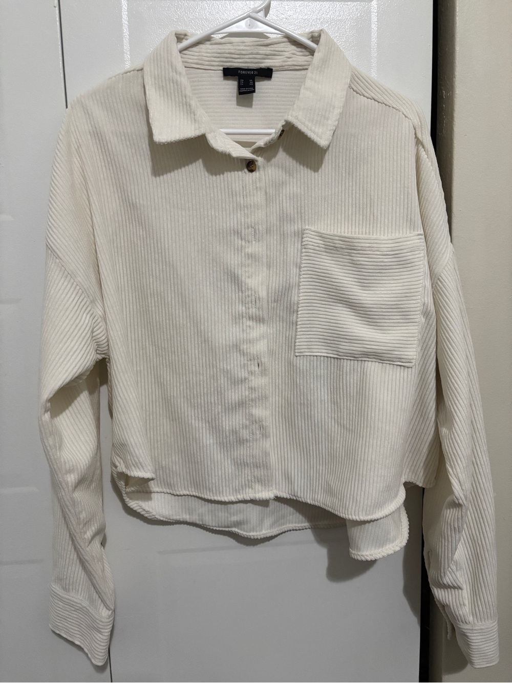 Forever 21 Cream Corduroy Button-Front Shirt Jacket